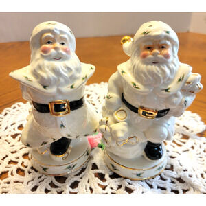 VTG Holly Holiday Santa Claus Salt Pepper Shakers White Christmas Ornaments